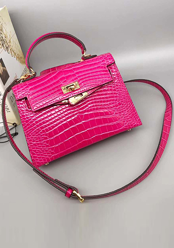 Tiger Lyly Garbo Leather Croc Effect Mini Bag 20CM Hot Pink