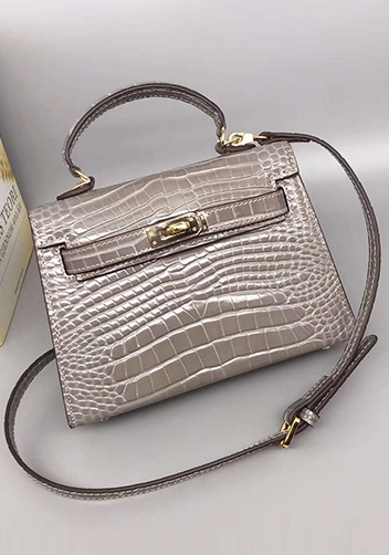 Tiger Lyly Garbo Leather Croc Effect Mini Bag 20CM Grey