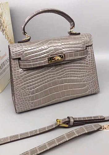 Tiger Lyly Garbo Leather Croc Effect Mini Bag 20CM Grey