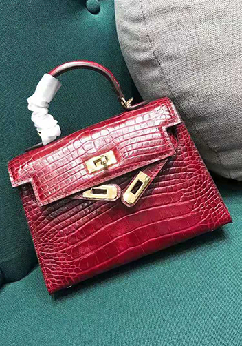 Tiger Lyly Garbo Leather Croc Effect Mini Bag 20CM Burgundy