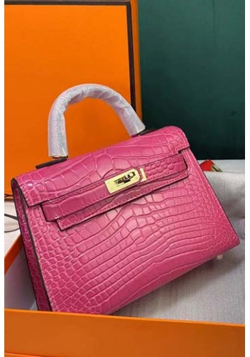 Tiger Lyly Garbo Croc Cowhide Leather Bag Hot Pink 9